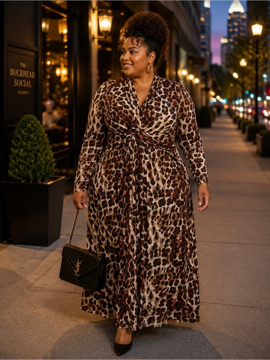 Anne Klein Dresses & Skirts - Anne Klein Leopard-Print Twist-Front Maxi Dress - Brown/Tan NWT 14W